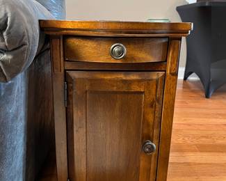 side table with flip up plug in compartment 