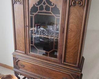 Antique Jacobean Style Walnut China Cabinet