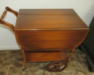 Petite drop-leaf tea cart with drawer & tray