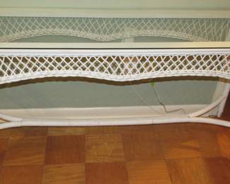 Antique wicker table glass top