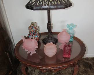 Antique table with removable serving tray