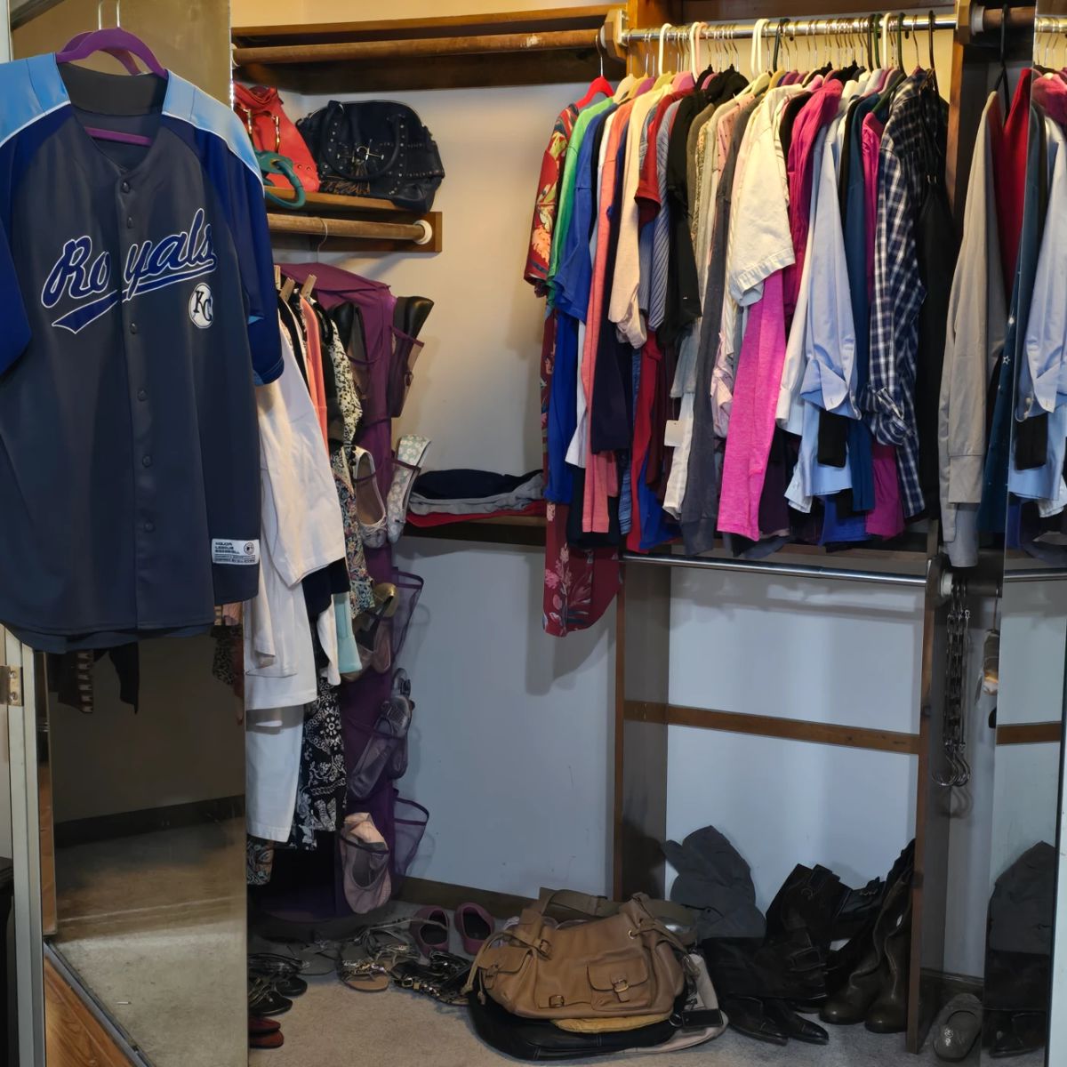 Primary bedroom closet, go up the stairs to your right, all the way down the hallway then turn left.