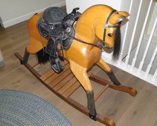 One of the last Jackie Wilson rocking horse, ever made.  Wooden and hand carved, with real horse hair tail
