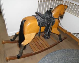 One of the last Jackie Wilson rocking horse, ever made.  Wooden and hand carved, with real horse hair tail