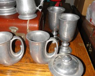 Pewter cups and mugs and cover bowls