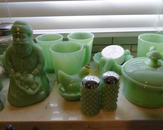No set is complete without a Jadeite Santa, Chicken, and a pair of salt and pepper shakers
