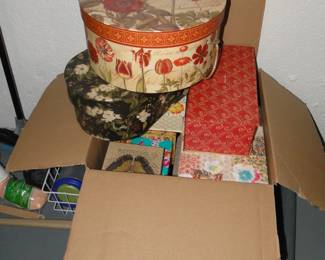 Decorative storage boxes, in a moving box