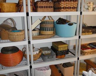 Lots and lots of Longaberger baskets, and yes the shelving units are also for sale too 