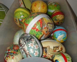 Easter eggs in a variety of shapes and sizes. They open to store treats inside