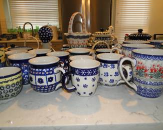 Cups and mugs, and you guessed it, made by Boleslawiec Polish Pottery