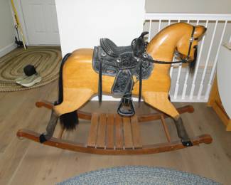 One of the last Jackie Wilson rocking horse, ever made.  Wooden and hand carved, with real horse hair tail