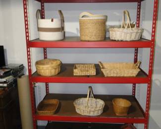 Baskets and boxes, on a solid sturdy metal shelf, which is also for sale too