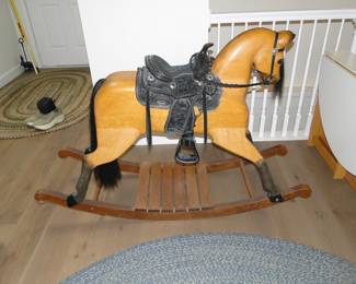 One of the last Jackie Wilson rocking horse, ever made.  Wooden and hand carved, with real horse hair tail