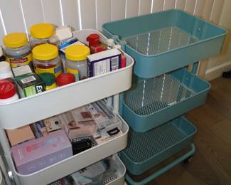 We also have a blue rolling storage cart too