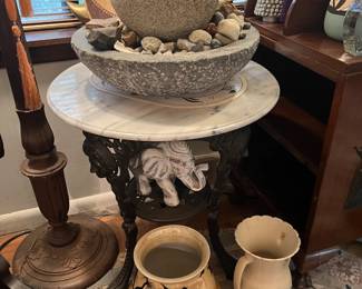 Repro pub table with granite sphere table top fountain