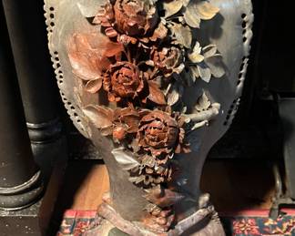 Large carved soapstone vase - approx 20