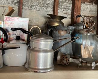 Vintage kitchen stuff; 2 butter churns
