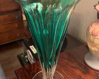 Blenko teal trumpet vase