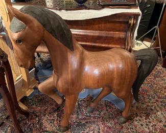 Carved wood horse - approx 44" H