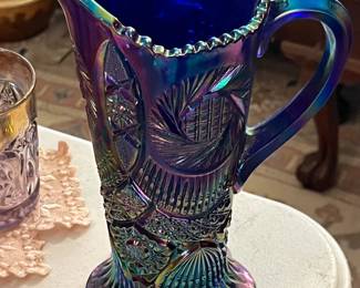 Fenton "Aztec" cobalt marigold pitcher