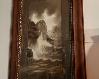 Antique original art, unsigned as far as I can tell, in lovely antique frame