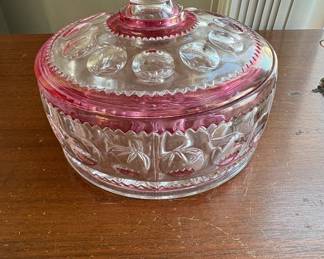 Vintage Kings Crown Ruby Flashed Candy Dish with Lid