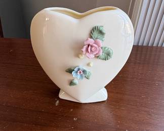 HeartShaped Ceramic Vase with Floral Appliqus