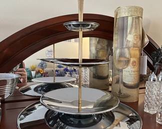 Vintage Kromex Tier Serving Stand with Wine Motif