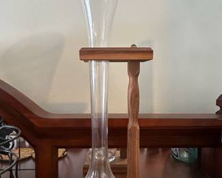 Glass Yard of Ale Decanter with Wooden Stand