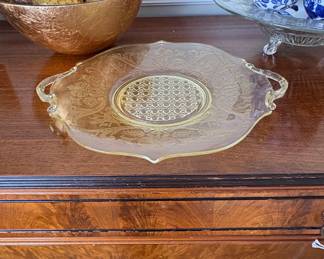 Vintage Yellow Depression Glass Princess Pattern Cake Plate with Handles second image