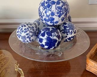 Blue and White Chinoiserie Ceramic Orbs