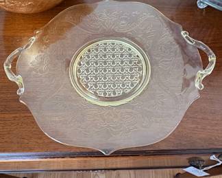 Vintage Yellow Depression Glass Princess Pattern Cake Plate with Handles