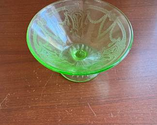 Green Depression Glass Footed Compote Dish Georgian Pattern second image