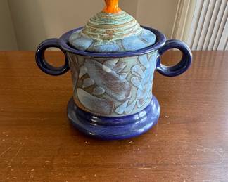 Handmade Ceramic Lidded Jar with Orange Knob Studio Pottery