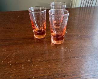 Set of Vintage Pink Etched Shot Glasses