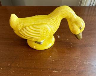 Vintage Yellow Ceramic Duck Figurine USA Pottery
