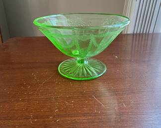 Green Depression Glass Footed Compote Dish Georgian Pattern