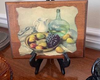 Vintage Henk Bos Still Life Fruit Print on Wood Panel