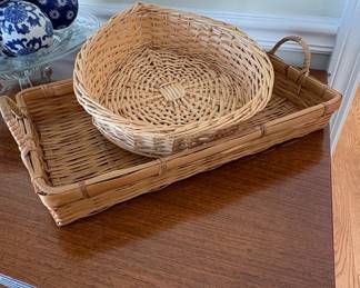 Woven Rattan Tray with Round Basket