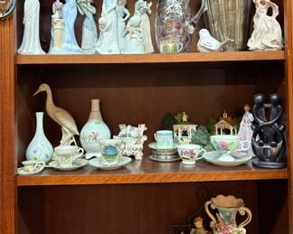 Ceramic Vase, Cup & Saucers, Satin Vase, Ebony Statue, Bird Figure