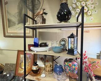 Black MCM Lamp, Bird Cage Decor, Amber glass snack plates