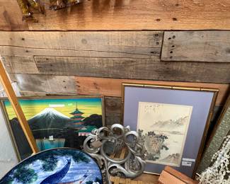 koi Fish Charger plate, Asian Silk framed, Asian hand painted picture 