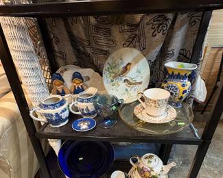 Cobalt blue plate, Heisy Glass Plate, tea pot, Bavarian 