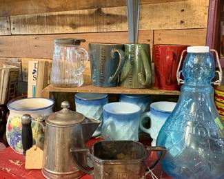 Syrup pitcher,?Blue Jar, Tea Pot