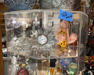 Waterford clock,  Crystal paperweight, caveman family Kreiss Psycho ceramics 