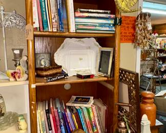 Variety of Reference Books, Platters, Mugs, Glass Jars