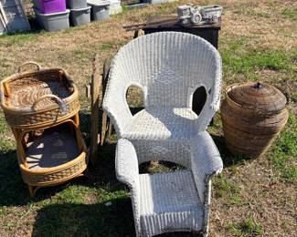 Wicker Chair & Stool, Bamboo Bar Cart, Large Basket