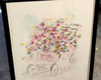 Flower cart watercolor framed