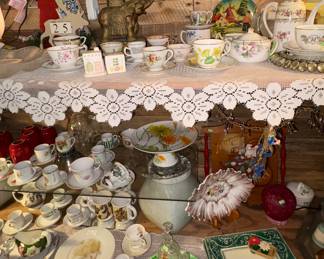 Glass shelves, Christmas plate, crystal bells