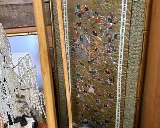 Silk embroidered framed Asian
